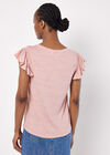 Soft Slub Ruffle Sleeve T-Shirt, Pink, large