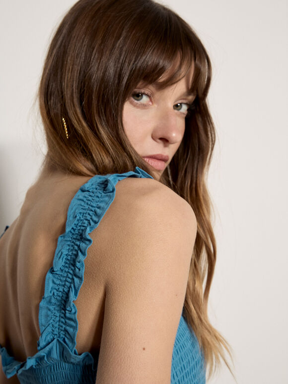 Smock Tiered Midi Dress, Blue, large