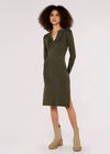 Knitted Split Mini Dress, Khaki, large