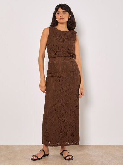 Crochet Lace Side Split Maxi Skirt