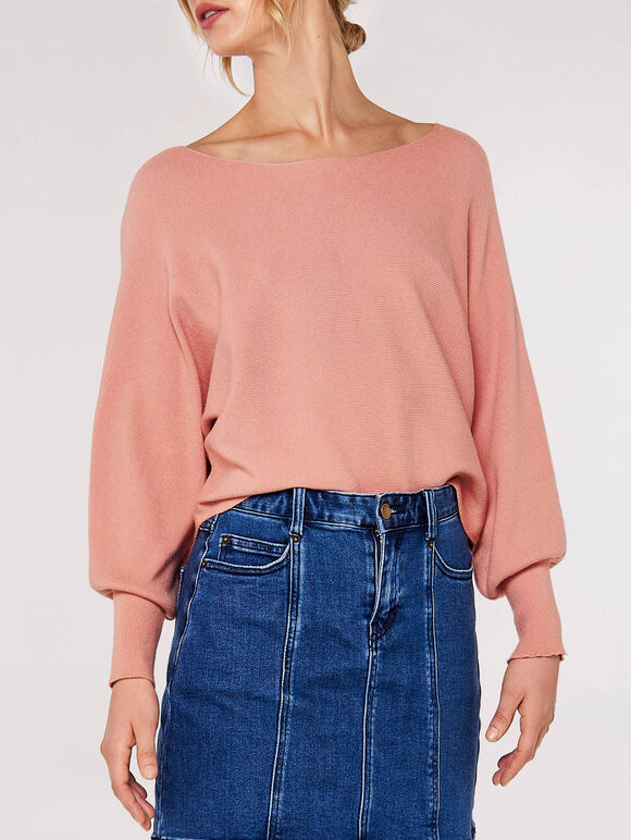 Rib Batwing Crop Jumper, Pink, large