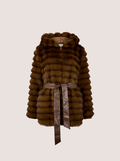 Faux Fur Panel Belted Coat