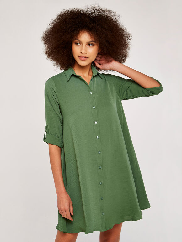 Shirt Swing Dress, Green, large