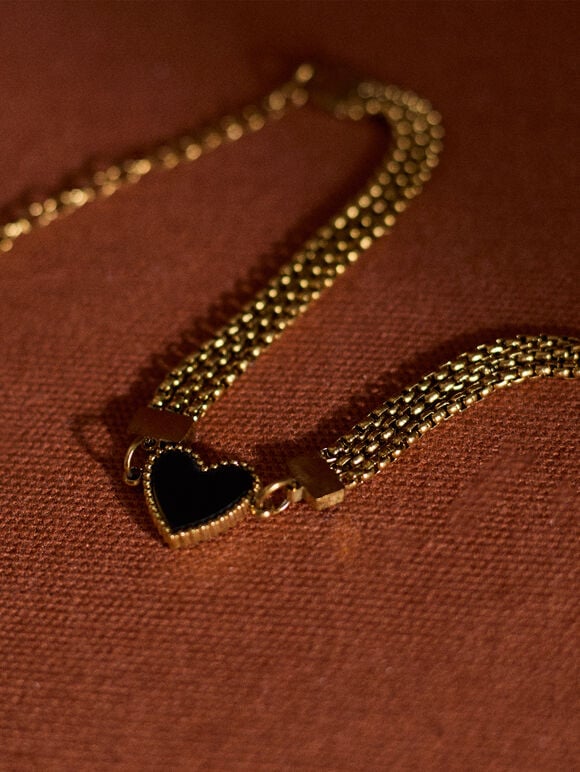 Multi Chain Heart Gold Tone Bracelet, Gold, large