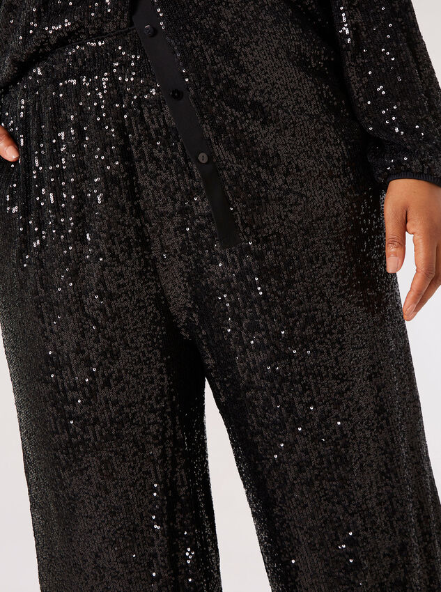 Curve Sequin Palazzo Trousers, Black, large