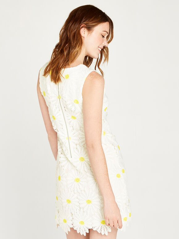 Daisy Lace Sleeveless Shift Dress, Cream, large