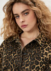 Leopard Print Denim Crop Jacket, Brown, large