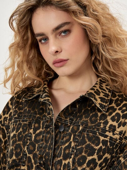 Leopard Print Denim Crop Jacket
