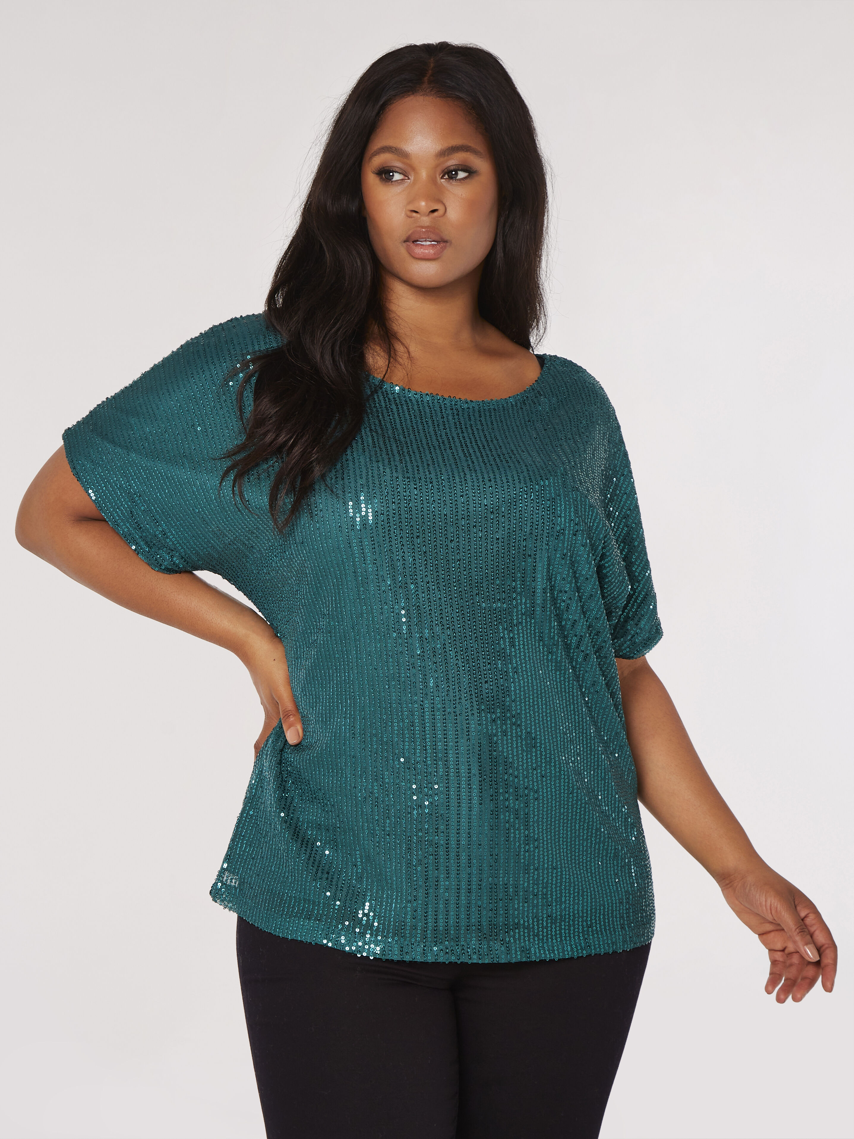Curve Sequins Shimmer Top Apricot Clothing