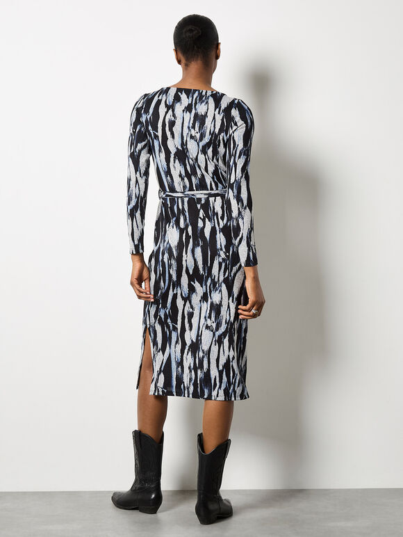 Brushstroke Knitted Midi Dress, Blue, large