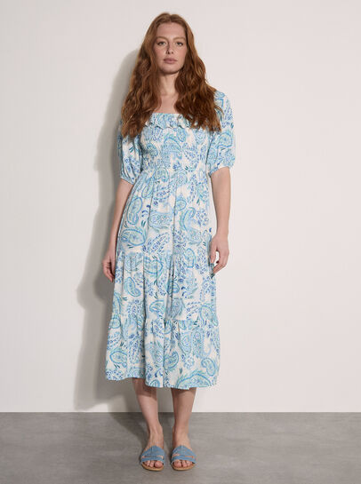 Paisley Print Milkmaid Midi Dress