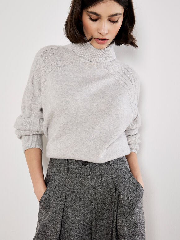 Woven Wide Leg Trousers, Grey, large