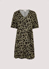 Animal Print Mini Dress, Khaki, large