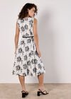 Rose Print Fit and Flare Midi Dress, White, large