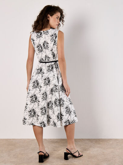 Rose Print Fit and Flare Midi Dress