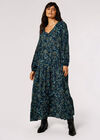 Boho Floral Print Maxi Dress, Navy, large