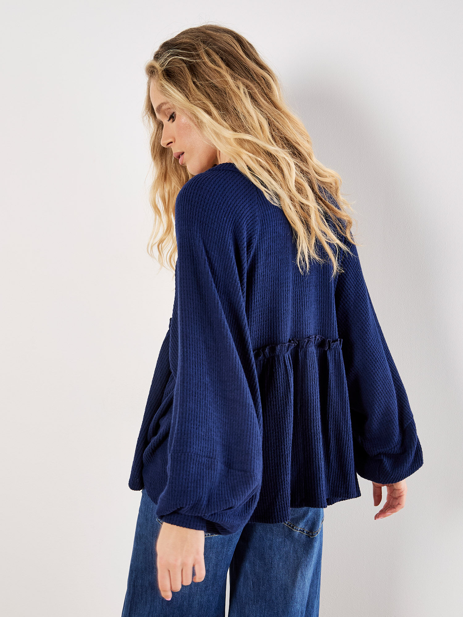 Waffle Knit Babydoll Oversized Top | Apricot Clothing