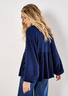 Waffle Knit Babydoll Oversized Top, Navy, large