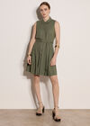 Linen Blend Shirt Mini Dress, Khaki, large