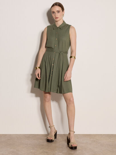 Linen Blend Shirt Mini Dress