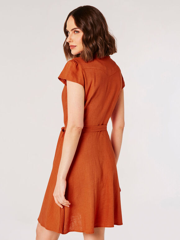Mini-robe chemise en mélange de lin, Orange, grand