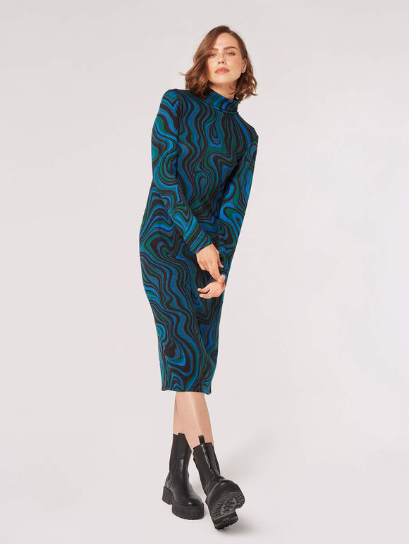 Marble Swirl Knit Midi Dress, Teal, large