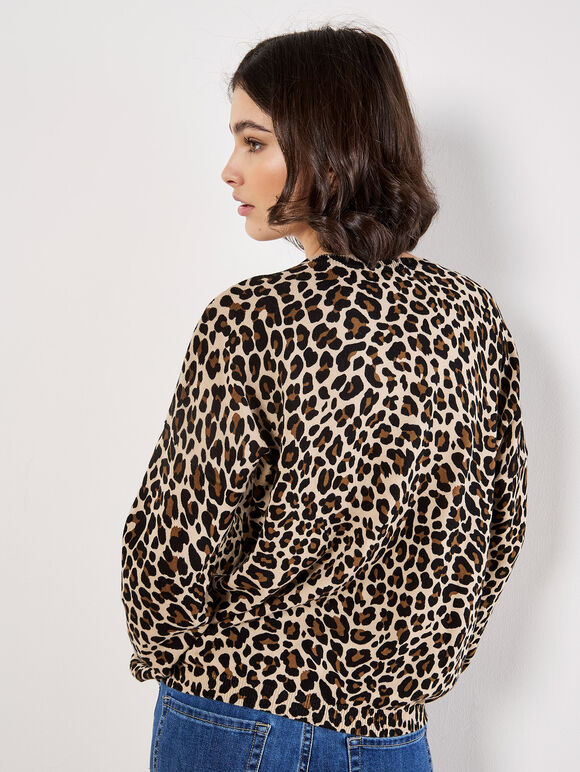 Ribbed Knit Leopard Jumper, Stone, large