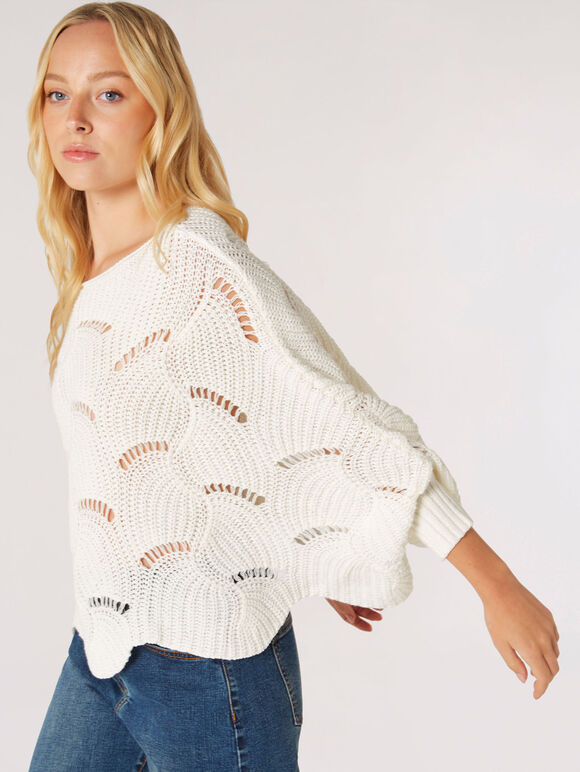 Swirl Knit Poncho Jumper, Cream, large