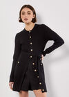 Ribbed Knit Button-Down Mini Dress, Black, large