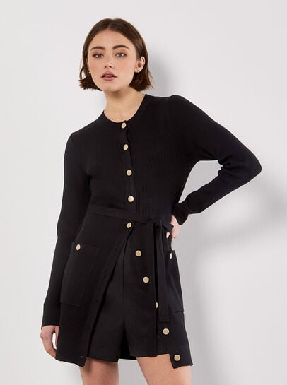 Ribbed Knit Button-Down Mini Dress