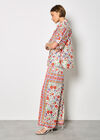 Floral Scarf Print Satin Wide-Leg Trousers, Orange, large