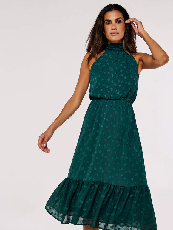 Star Jacquard Midi Dress, Green, large