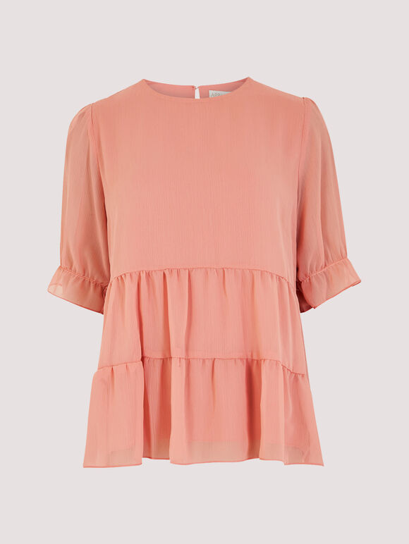 Recycled Crinkle Tiered Top, Pink, large