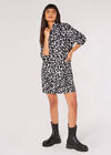 Cheetah Mock Neck Mini Dress, Grey, large