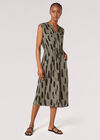 Brushstroke Print Drawstring Midi Dress, Khaki, large