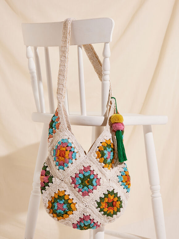 Cotton Crochet Crossbody Bag, Assorted, large