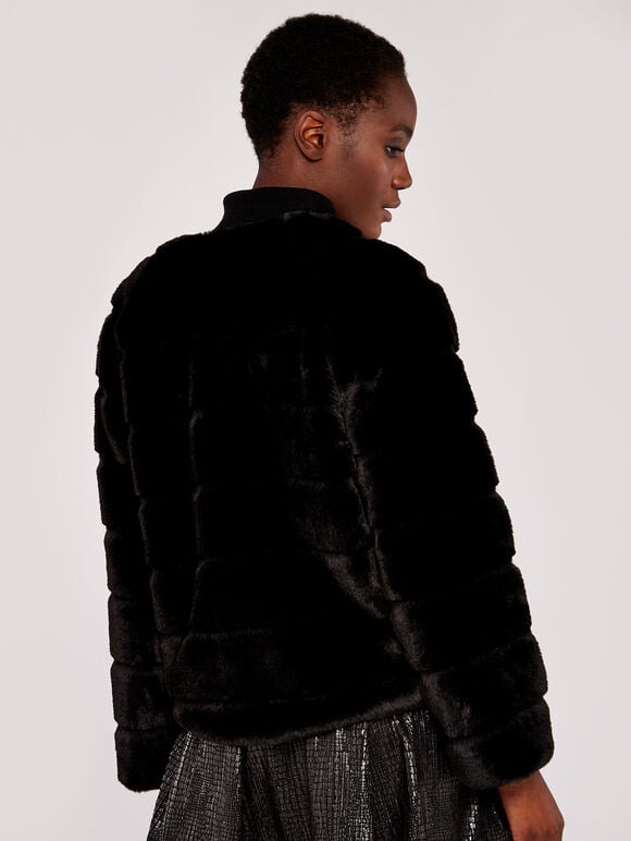 Tiered Fur Jacket, Black, large
