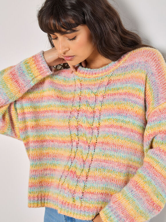 Pastel Stripes Cable Knit Jumper, Assorted, large