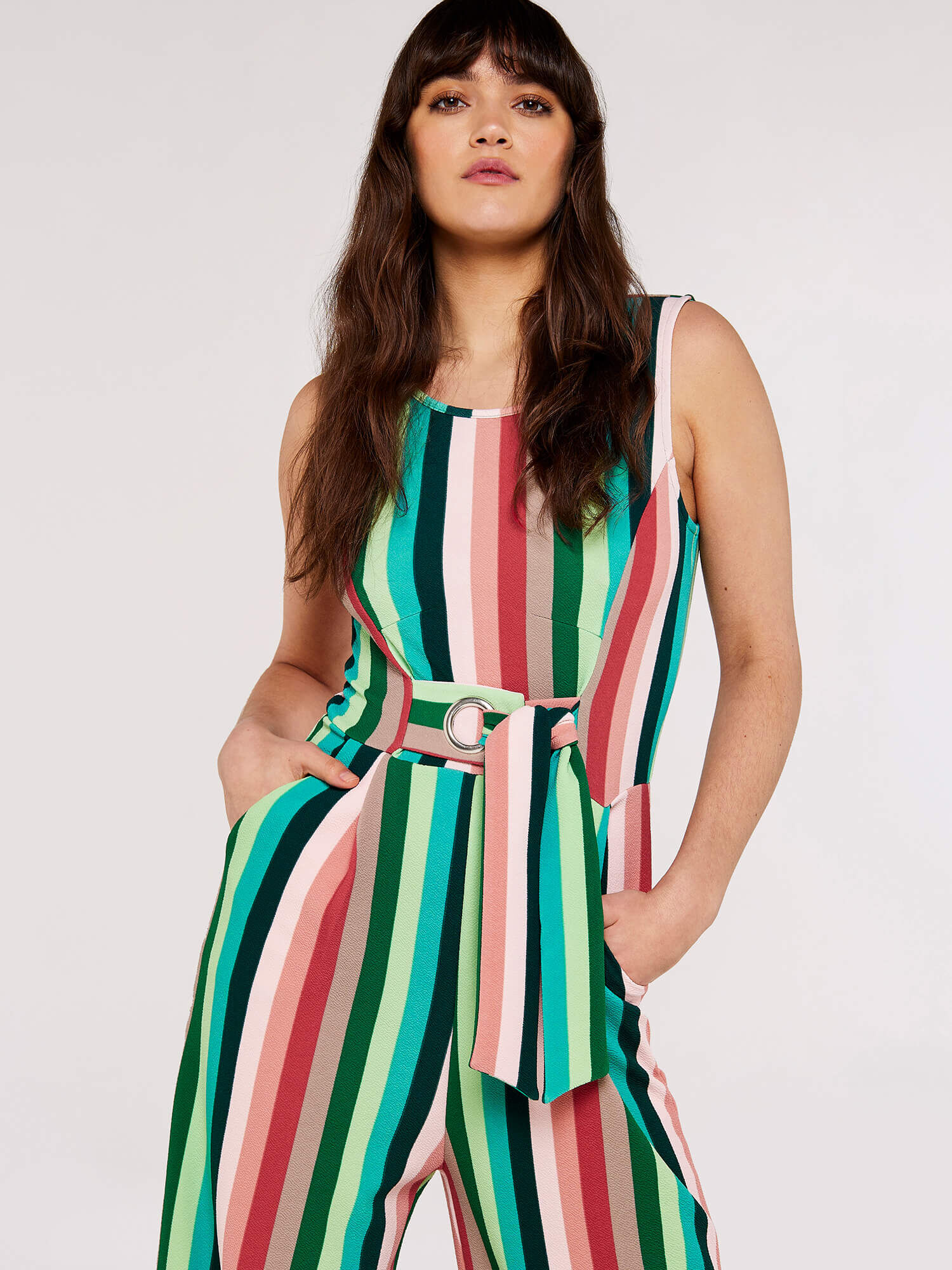 Striped tie waist jumpsuit new arrivals