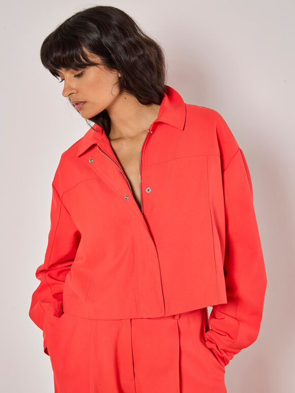 Soft Tailored Cropped Jacket, Red, large