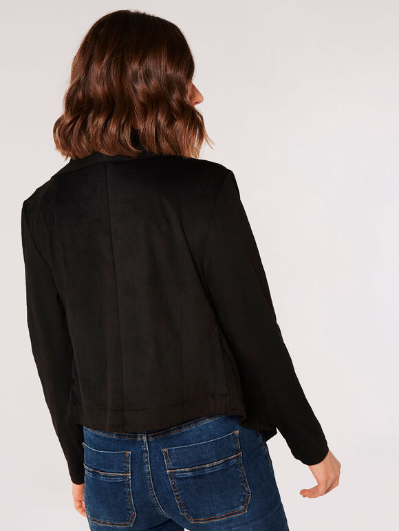 Cropped Suede Waterfall Jacket, Black, large