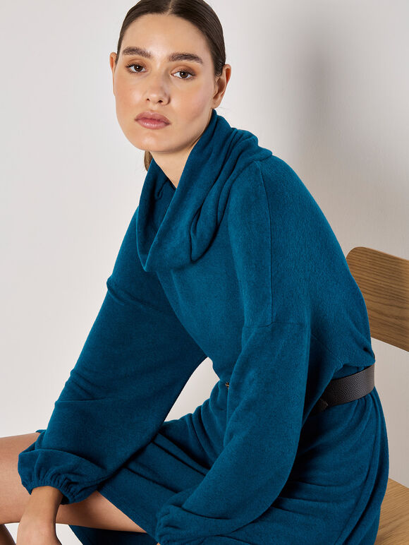 Soft Knit Mini Dress, Teal, large