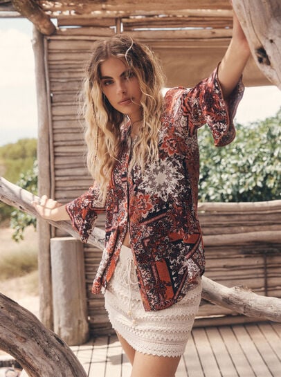 Patchwork Scarf Print Blouse