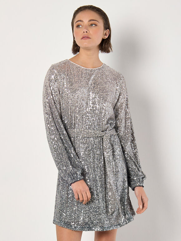 Ombre Sequin Mini Dress, Grey, large