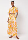 Cotton Floral Print Palazzo Trousers, Orange, large