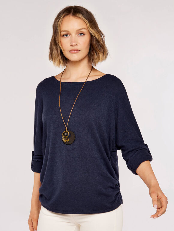 Ruched Side Top, Navy, large
