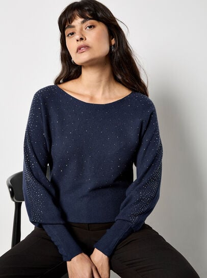 Diamante Ribbed Batwing Jumper