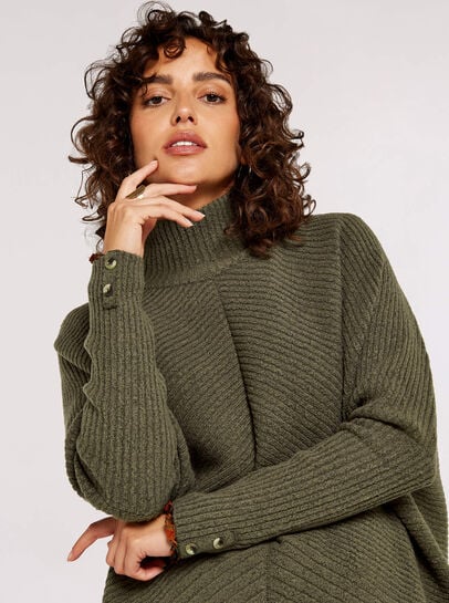 High-Low Mock Neck Chunky Jumper