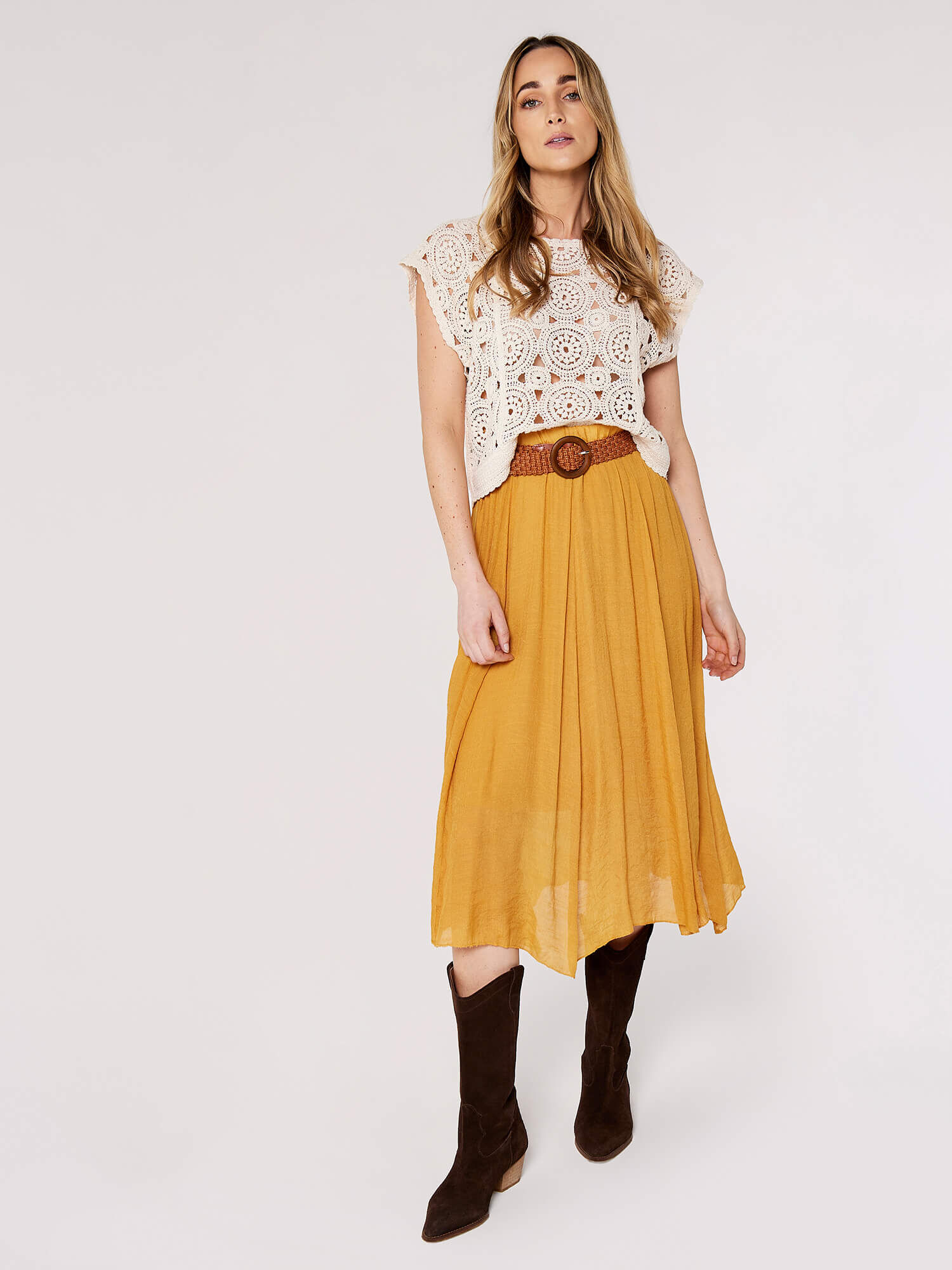 Jupe midi store moutarde