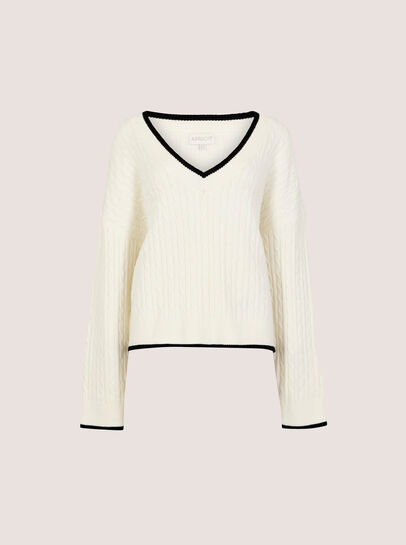 Cable Knit Tipped Cricket Jumper